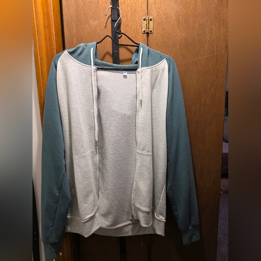 Green & Grey Colorblock Zip Up Hoodie